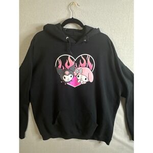 Sanrio Kuromi My Melody Heart Flame Black Graphic Hoodie XL Bioworld